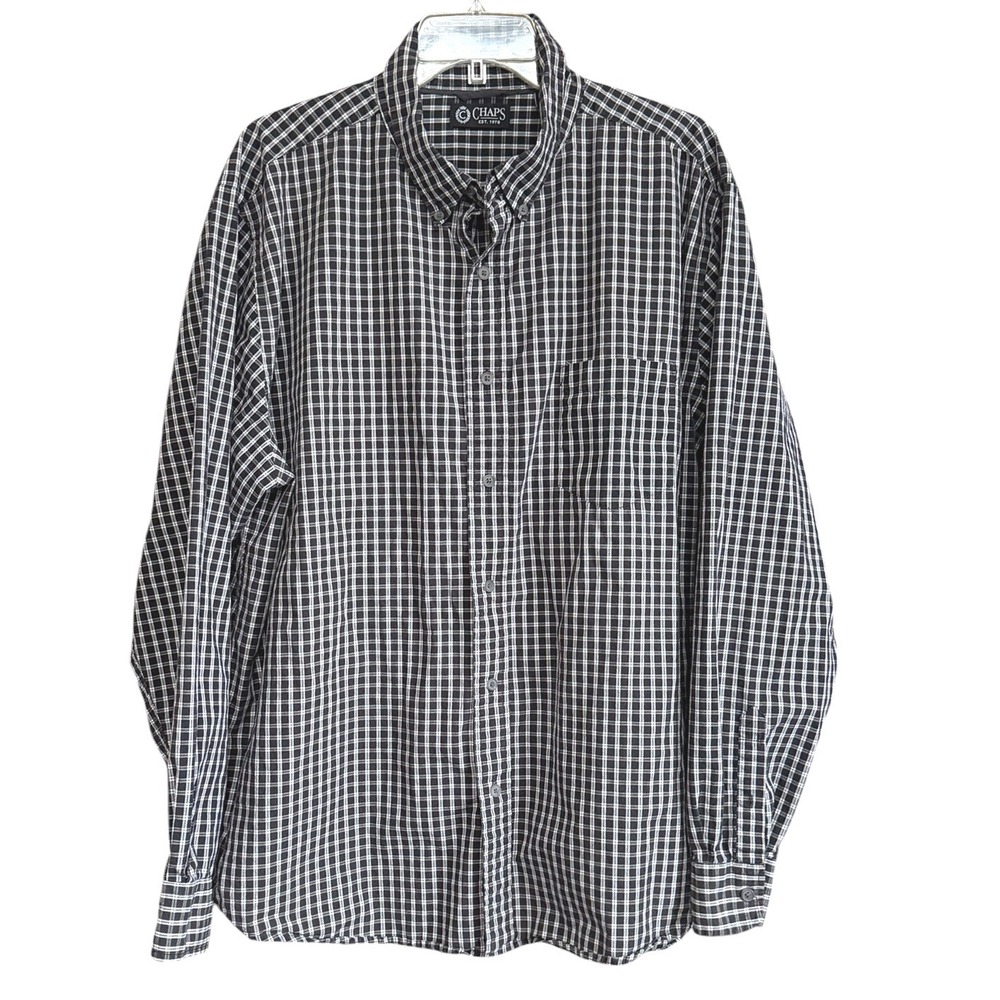 Chaps Mens XXL Black White Check‎ Button Down Long Sleeve Cotton Shirt Preppy